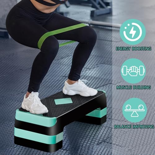 Aerobic Exercise Step Platform with Adjustable Risers - Green