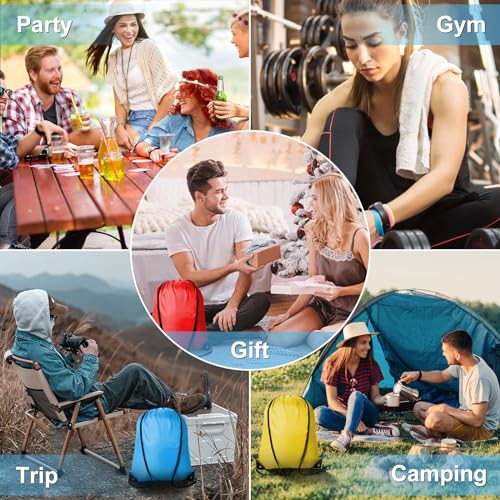 6 Pack Polyester Drawstring Backpacks - Lightweight Gym Cinch Bags - Multicolor