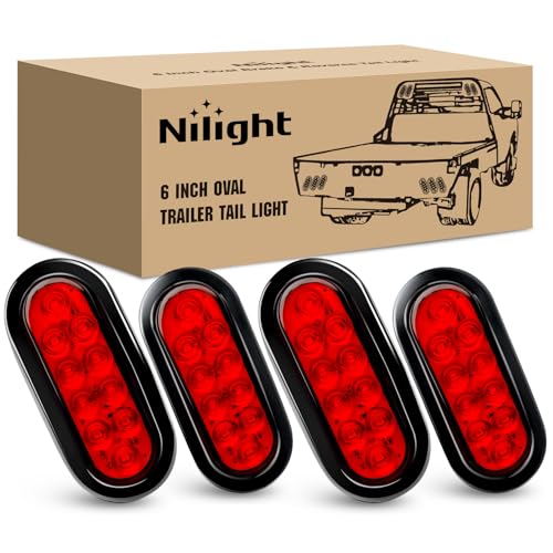 Nilight 6" Oval LED Trailer Tail Lights Red 4 Pack w/ Grommets & 3-Prong Plug