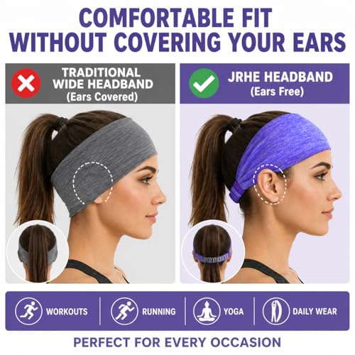 5-Pack Wide Workout Headbands for Women - Stretchy Sweat Bands - Purple, Orange