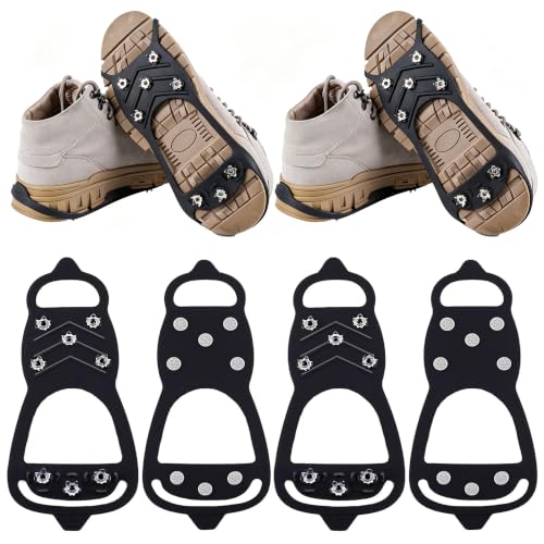 Ice Cleats for Shoes & Boots - Durable Crampons with 8 Steel Studs, Large (Women 10-11.5 / Men 8.5-10)
