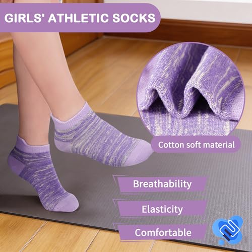 12 Pairs Girls Socks with Tab, Athletic Socks for Ages 1-14 | SPTRAMLE, 10-14 Years, Multicolor #2