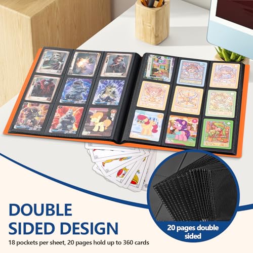 EDUDIIU Orange Card Binder with 9 Pockets - Premium Trading Card Album for Sports & Collectibles