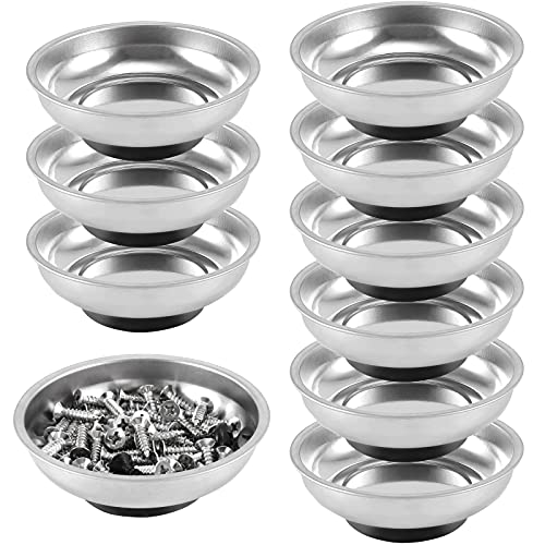 FUNSUEI 10 Packs 3 Inches Magnetic Tray, Stainless Steel Magnetic Bowl, Round Magnetic Parts Tray for Pins, Screws, Bolts, Nuts, Small Parts