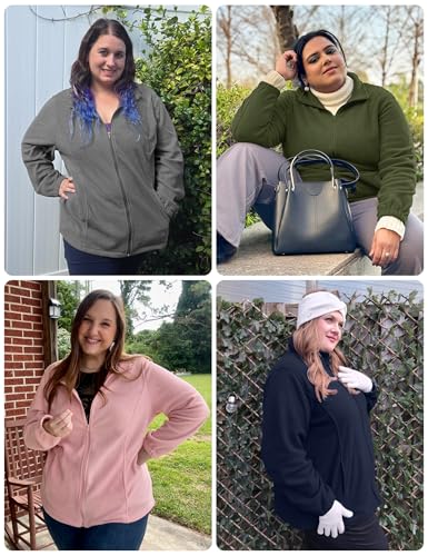 Plus Size Fleece Jacket Women Lightweight Zip Up Winter Coat 3X-Large Pink COOTRY