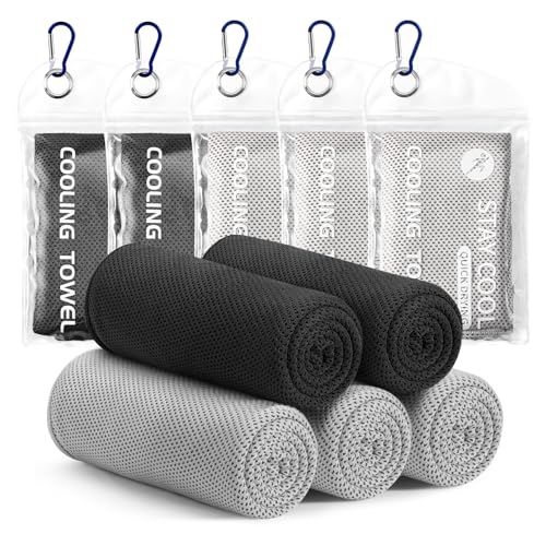 Cooling Towels - 5 Pack Quick Dry Gym Towels - Black & Grey
