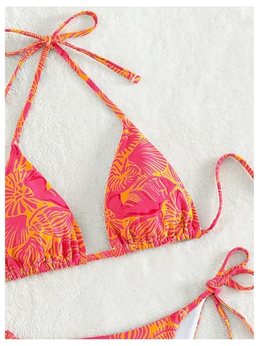 Polka Dot Beaded Bikini Set - Women's Halter Triangle Swimsuit