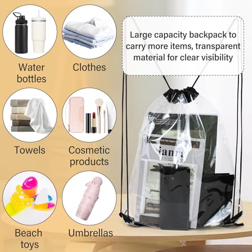 Clear Waterproof Drawstring Backpack - 2 Pack, Black