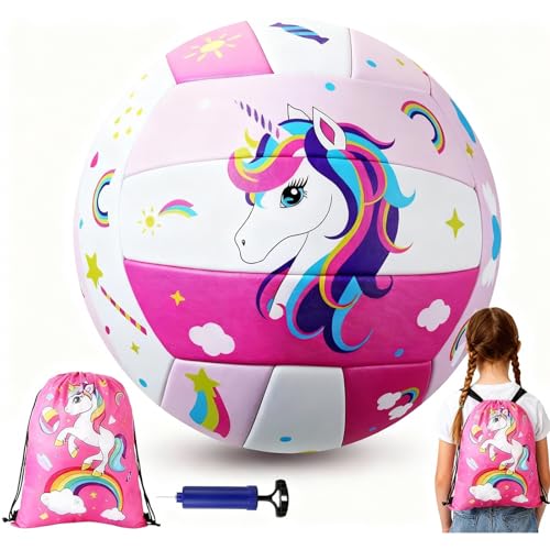 Size 5 Pink Unicorn Volleyball Kit with Backpack & Pump for Girls