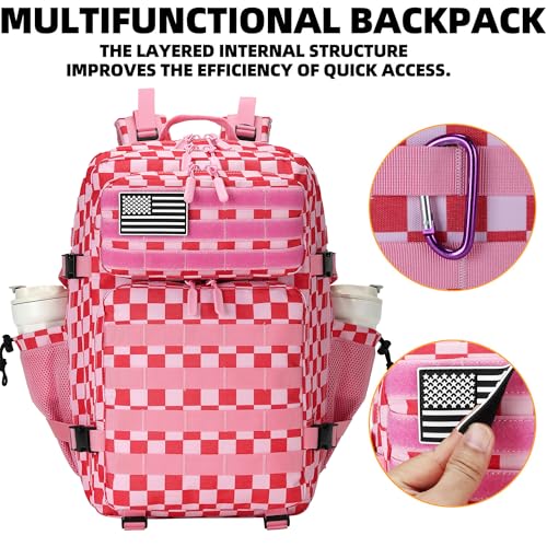 Lovelinks21 45L Pink White Check Tactical Assault Backpack Waterproof Molle Rucksack