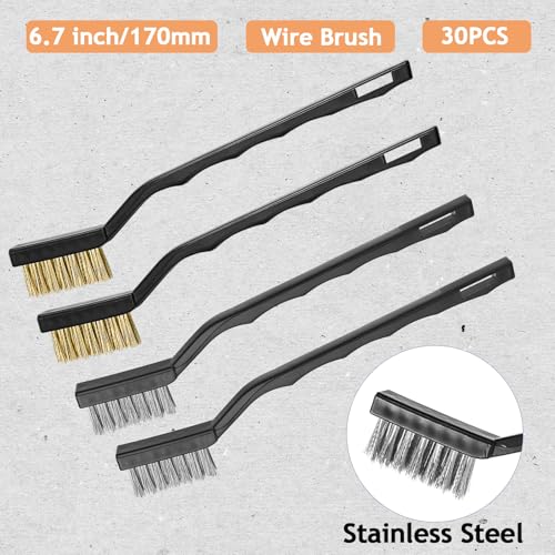 Jeffbaubl 24 Pieces Small Wire Brush, 6.7 Inch Scratch Brushes, 12 Stainless Steel Cleaning Brushes, 12 Brass Brush, Curved Handle Wire Bristle for Cleaning Welding Slag Rust Tool