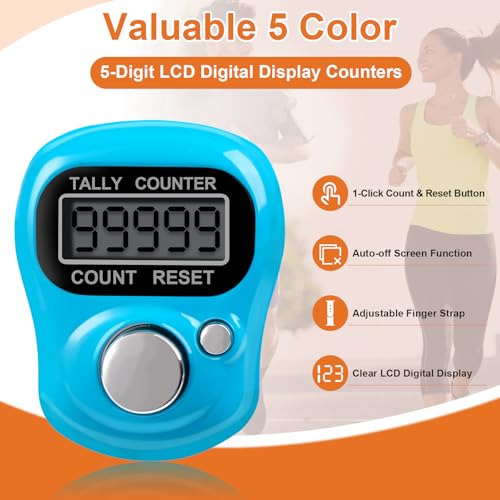 5-Pack Clicker Counter with Rhinestone - 5-Digit Tally Clickers