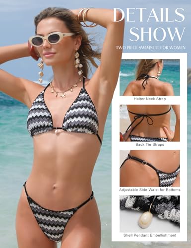 Womens Knit Texture Bikini Set - Medium, Black, White, Grey