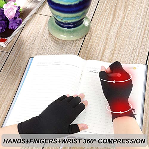 Happymart Medium Black Arthritis Compression Gloves for Hand & Wrist Support, Open Finger Design