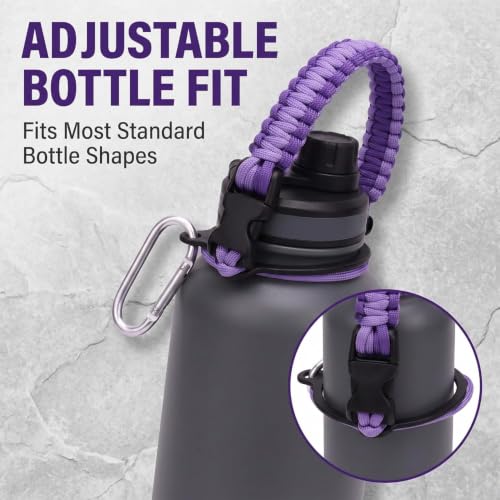 Purple Paracord Water Bottle Handle Strap with Carabiner