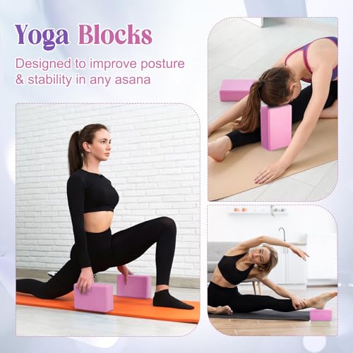 Yoga Block and Knee Pad Set with Strap - 5 Pcs - Pink