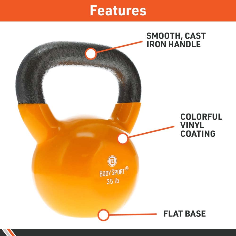 Body Sport Cast Iron Vinyl Coated Kettlebells, 18 lb., Blue – Kettlebell for Weight Lifting – Strength Training Kettlebell – Professional Fitness for Gym & At Home