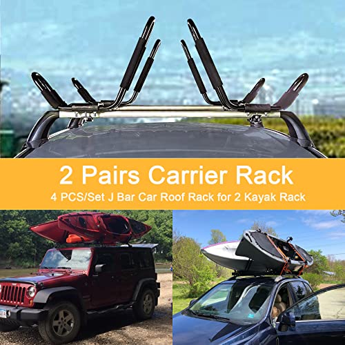 Kayak Roof Rack J-Bar Carrier - 2 Pairs Heavy Duty for 2 Kayaks
