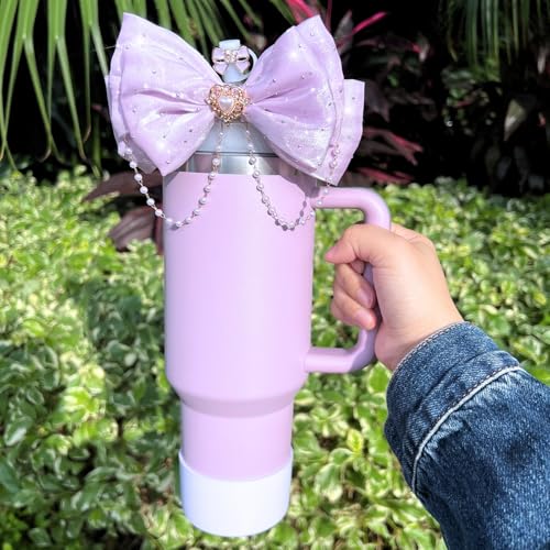 Bling Bow Straw Topper & Silicone Boot Set for Tumblers - Purple