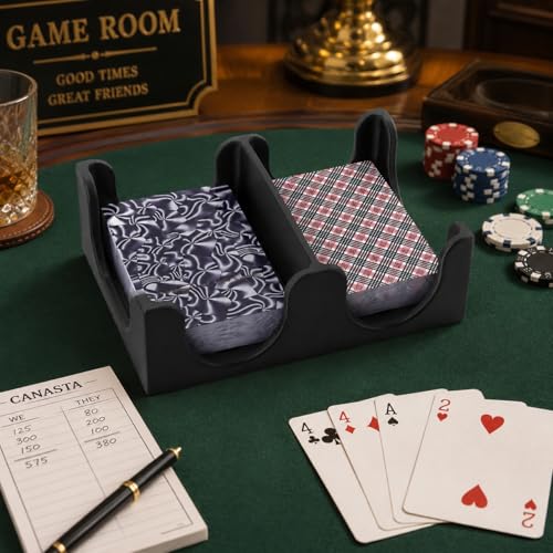 Canasta Playing Card Tray - 4 Deck Organizer - Black
