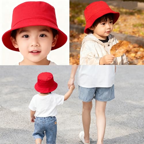 Toddler Sun Bucket Hat - Anti-UV Cotton Wide Brim, 1-3T Red