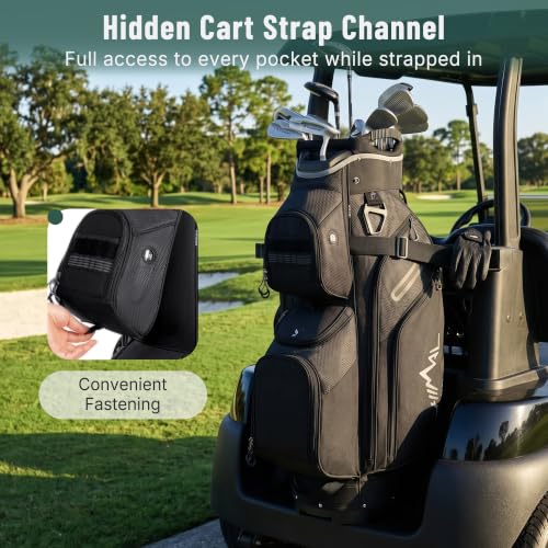 Golf Cart Bag with 15 Way Organizer Divider Top - Black