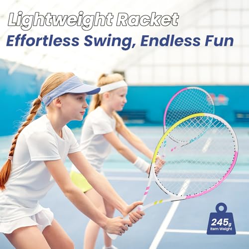 OGEENIER Kids Tennis Racket 23 Inch for Beginners, Pink+Cyan, 4 1/4"