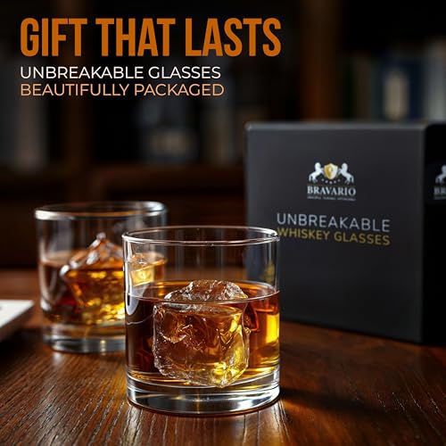 Bravario 12.5 oz Unbreakable Plastic Whiskey Glasses Set of 8 - Shatterproof Tritan Old Fashioned Drinkware Dishwasher Safe