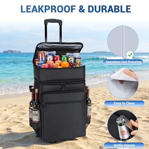 80-Can Collapsible Rolling Cooler with Wheels – 50L Double Bag Portable Cooler EKAZRIH