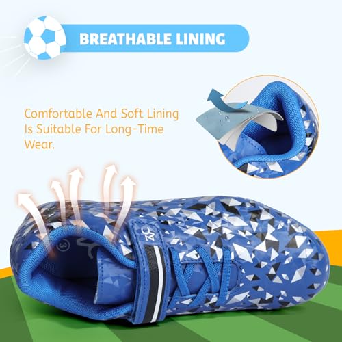 Kids Soccer Cleats Boys Girls Youth Football Shoes - Blue, 3 Little Kid