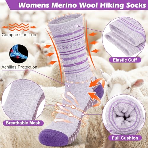 SEEKSOCK Colorful Merino Wool Crew Socks for Women Winter Hiking A1