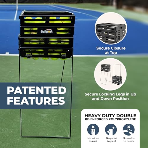 Deluxe Tennis Ball Hopper with Wheels - Black