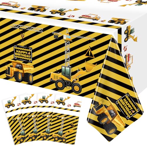 Construction Party Tablecloths - 4 Pack Plastic Table Covers 51x86"