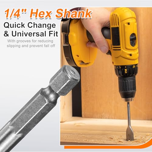 HARFINGTON 3Pcs Spade Drill Bit 3/4" Paddle Flat Bits Wood Hole Cutter with Quick Change 1/4 Inch Hex Shank for Woodworking Fiberglass, Silver Tone