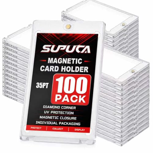 100 Pack Magnetic Card Holders - 35PT UV-Resistant Protectors