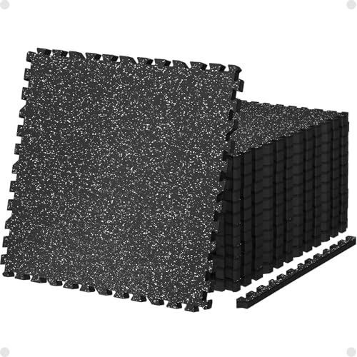 Interlocking Gym Flooring Mats - 48 Sq Ft (12 Tiles) Black/White