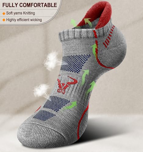 Men's Athletic Ankle Socks - 4 Pairs Cushioned Arch Support - Gray Heather