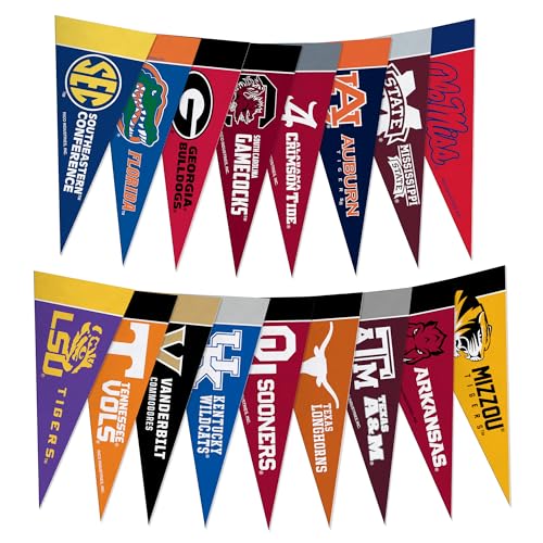 NCAA SEC Mini Pennant Set - 4" x 9" Felt Team Flags