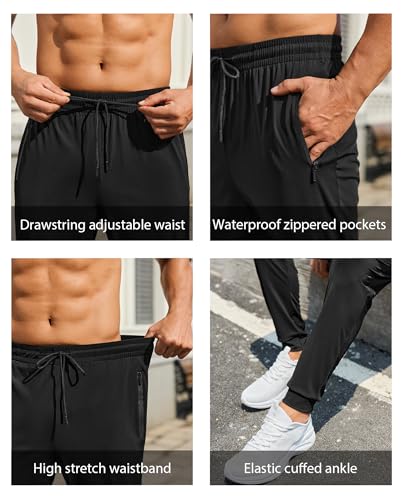 Lightweight Athletic Joggers with Zipper Pockets - Medium Black
