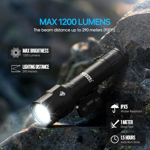 Feyachi Rifle Light with MLOCK Mount - WL65 1200 High Lumens Tactical AR Flashlight Weatherproof Rail Mounted Airsoft Flash Light with Remote Pressure Switch, 3 Modes - High/Low/Strobe