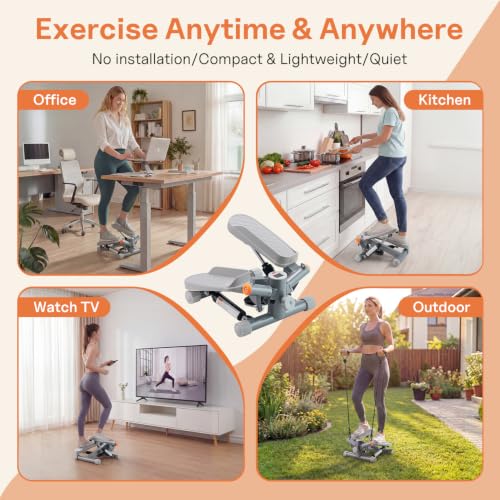Gray YYJO Mini Stepper Exercise Machine with Resistance Bands, Stair Climber for Buttocks & Body Shaping