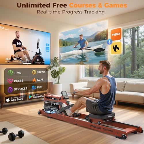 Water Rowing Machine - Foldable with 22L Tank, Bluetooth Monitor