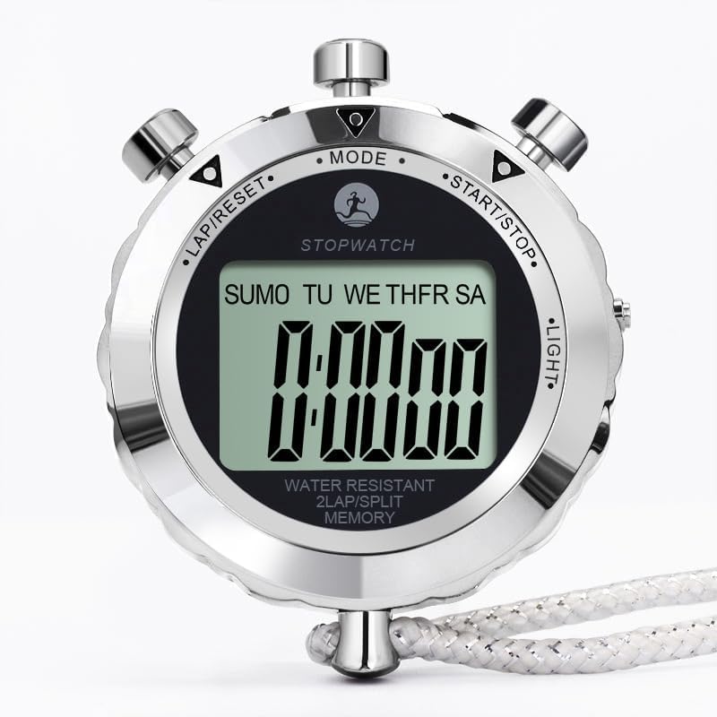 Digital Stopwatch Timer with 2 Lap Memory & Backlight - Metal