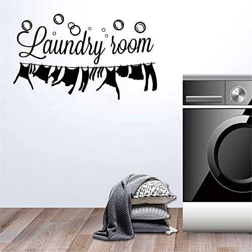 Funny Laundry Room Wall Quote ? ¡°Keep Calm and Wash On¡± Vinyl Decal with Red Bubble and Crown ? Stylish Gift for Wife, Mom ? Removable Wall Art ? 24"x18" (Black-JZY249-Laundry Room)