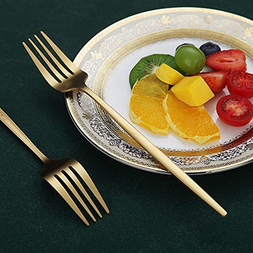 Matt Gold Dinner Fork Set - 6 Pieces, 8.4" Stainless Steel, Dishwasher Safe