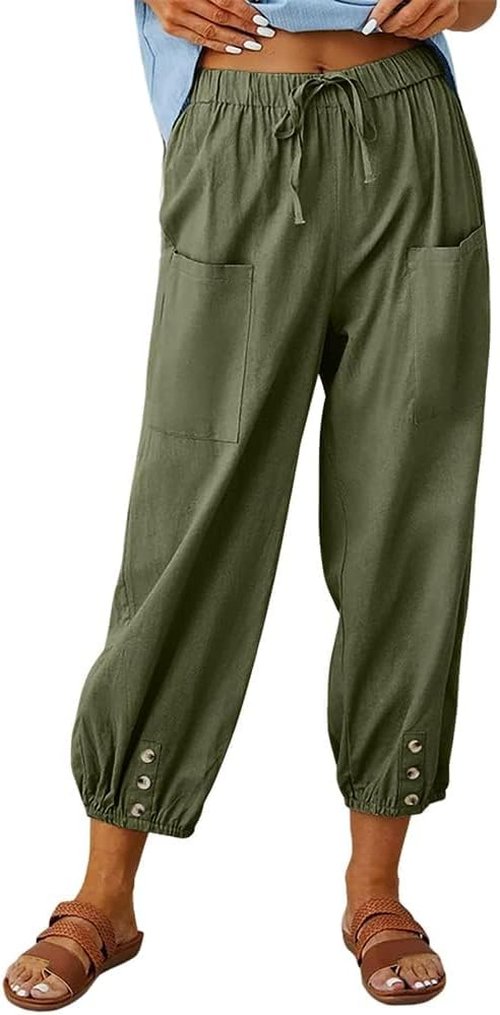 LOAIHA Women's Soft Casual Tapered Harem Pants - Drawstring Elastic Waist Joggers with Pockets