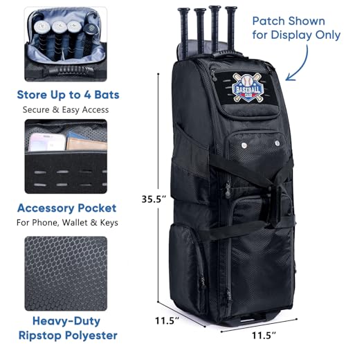 VIGEGARI Rolling Baseball Bat Bag with Wheels, Large Capacity Gear Bag for Bats & Equipment