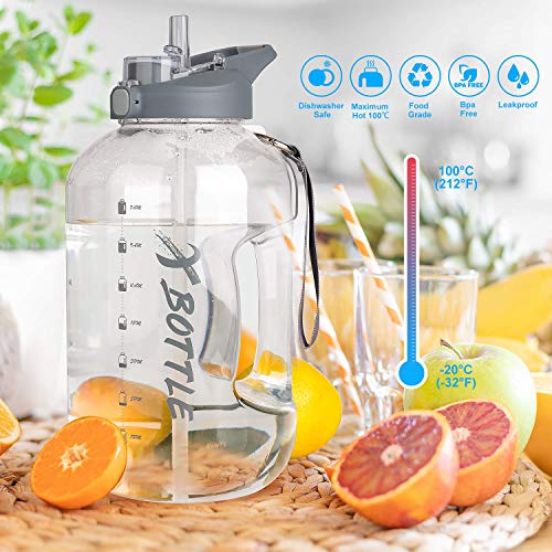 Clear 1 Gallon Water Bottle with Straw & Chug Lid - BPA Free, Leak-Proof, Large Hydration Jug