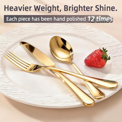 Wellfey Gold Silverware Set 60 Pieces for 20 - Dishwasher Safe Flatware