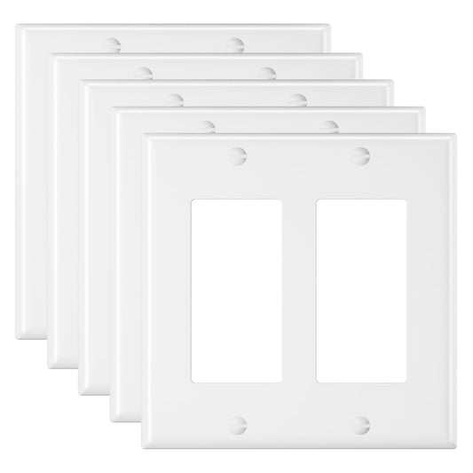 VCELINK (UL Listed) Double Light Switch Cover 5 Pack, 2 Gang Decora Wall Plate White, 4.50" x 4.56" Light Switch or Receptacle Cover Plates